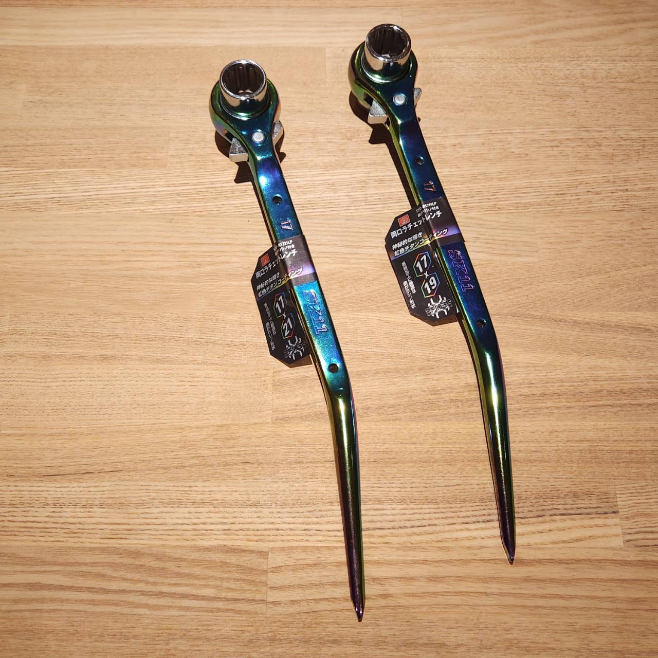 SK11(藤原産業) 両口ラチェットレンチ 虹色チタンコーティング