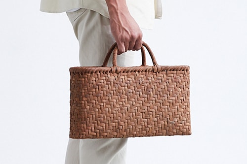 持ち手が短いやまぶどう籠 (網代編み/横長/中サイズ/A4サイズ収納)(約