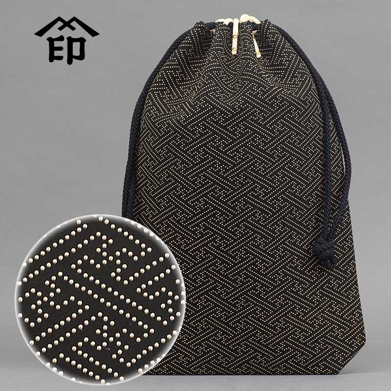 印傳屋【合切袋大マチ付｜紗綾形（さやがた）黒白】祭用品専門店浅草絆