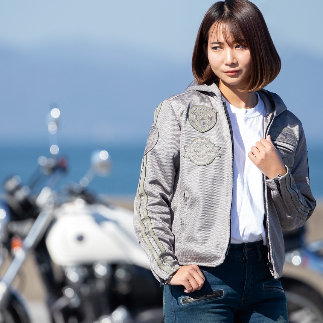 バイク レディースフード付きテキスタイルメッシュジャケット[FR23SJ-9