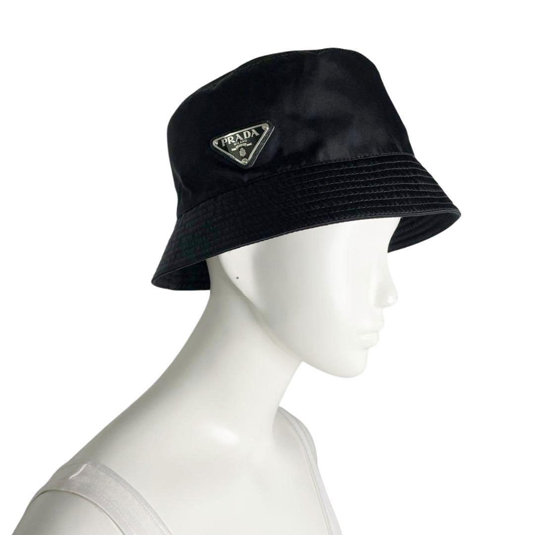 PRADA プラダ バケットハット 帽子 Mサイズ ナイロン ブラック RN