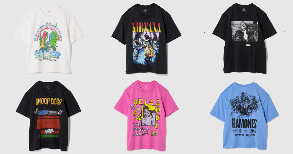 ギャップ」からアーティスト6組とのコラボTシャツ ニルヴァーナや