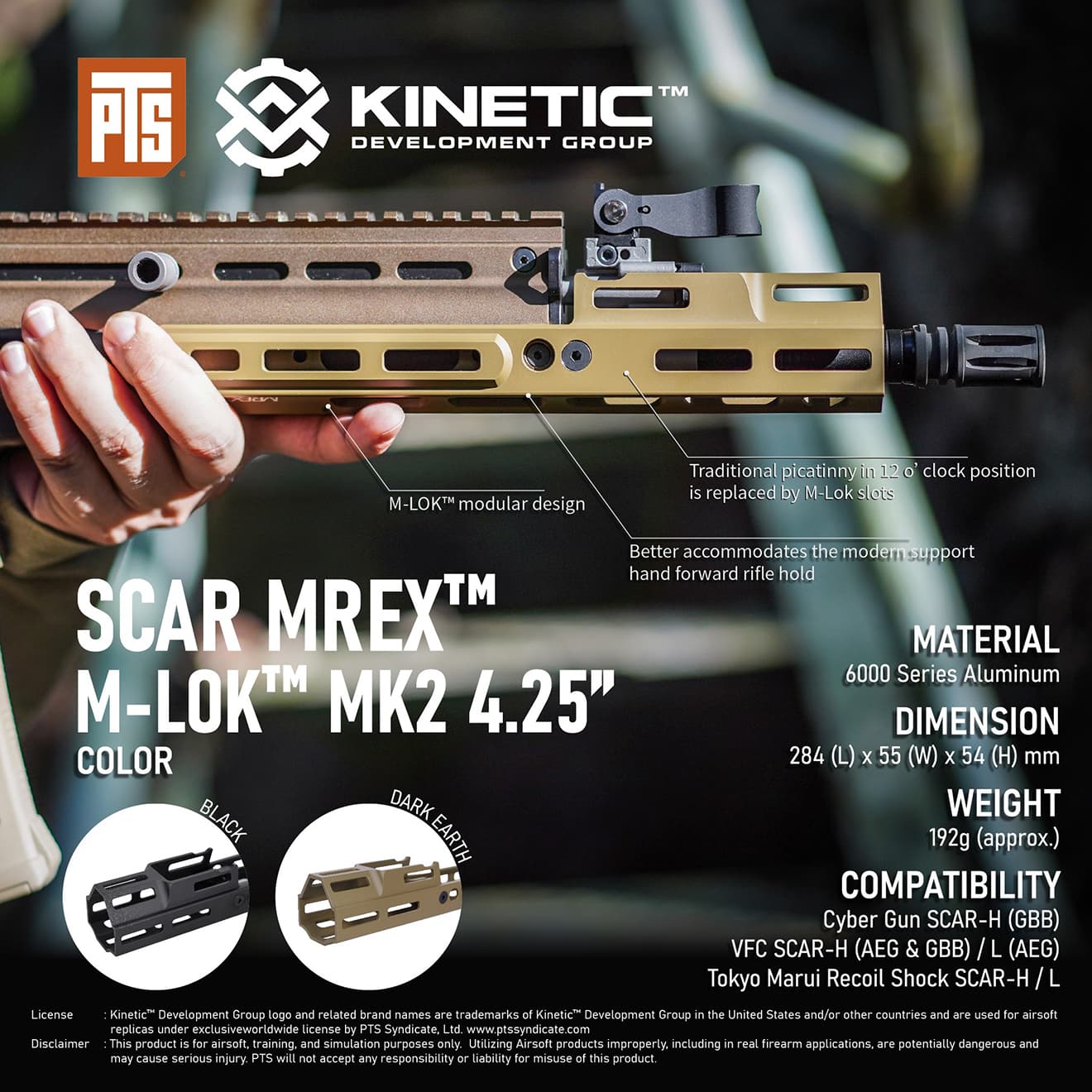 PTS Kinetic SCAR MREX M-Lok Mk.2 エクステンションレール [カラー