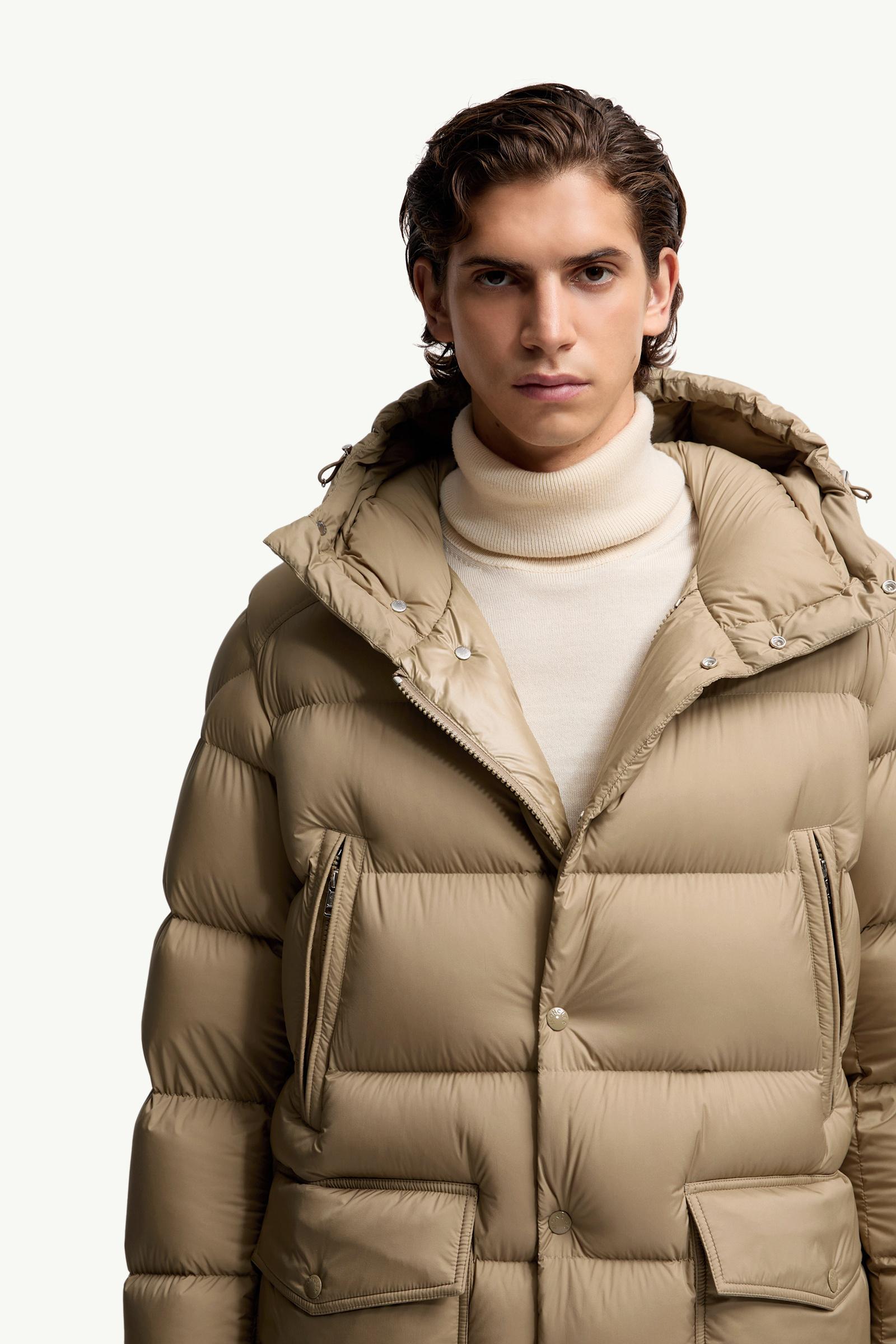 Beige Bretagne Hooded Mid-Length Down Jacket - Short Down Jackets
