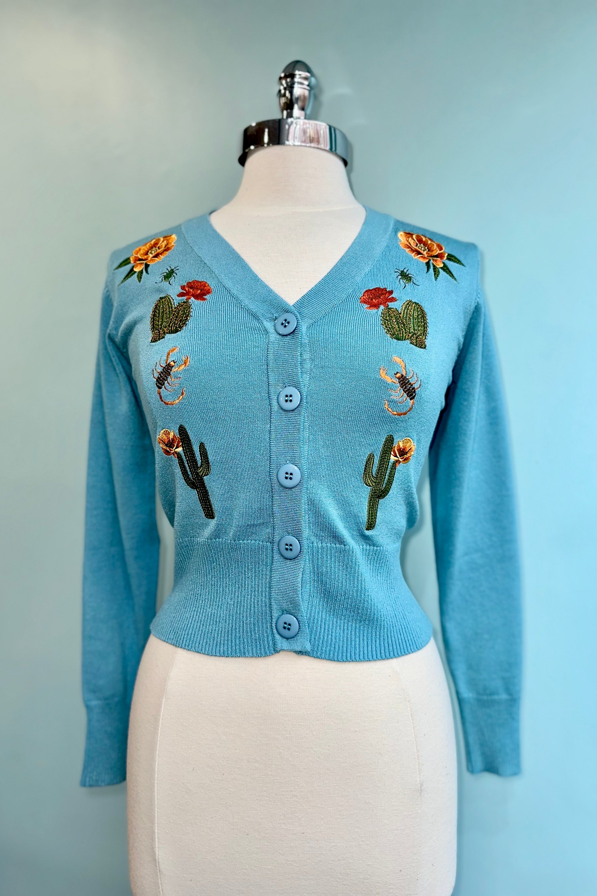 Desert Floral and Cactus Embroidered Cardigan by Voodoo Vixen
