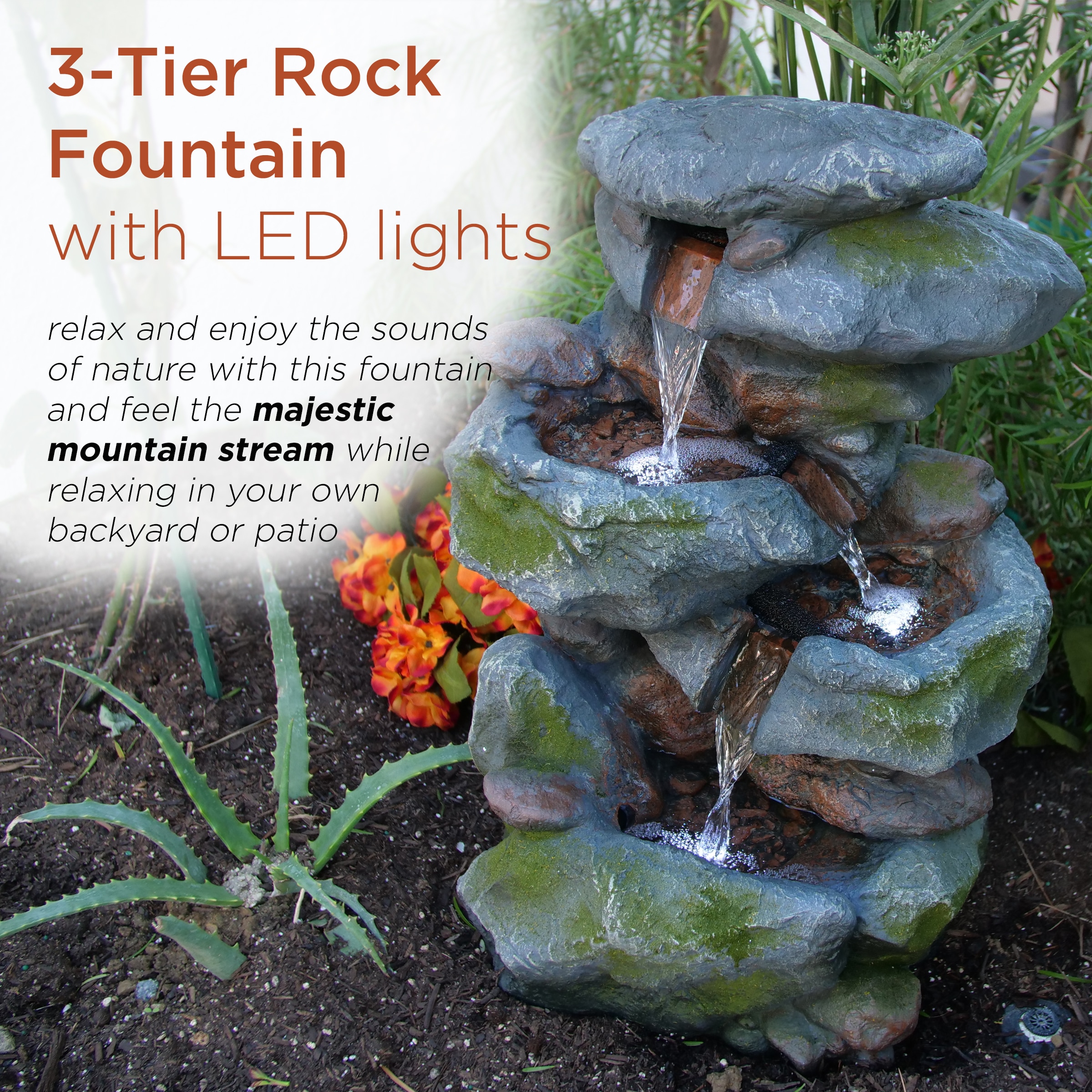 Alpine Corporation 22-in H Resin Water Tiered Outdoor Fountain