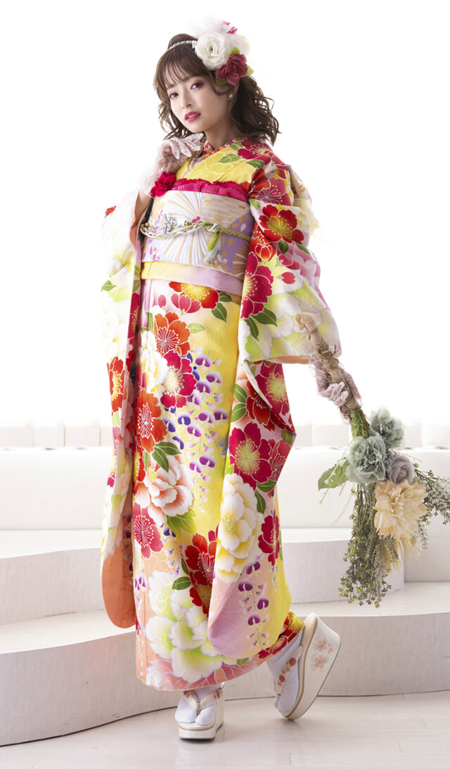 セゾンふりそで館の振袖 /黄色/ピンク色/キュート/桜柄/ 02953ROLA 05