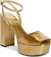 Prada Logo Metallic Leather Platform Sandal (Women) | Nordstrom