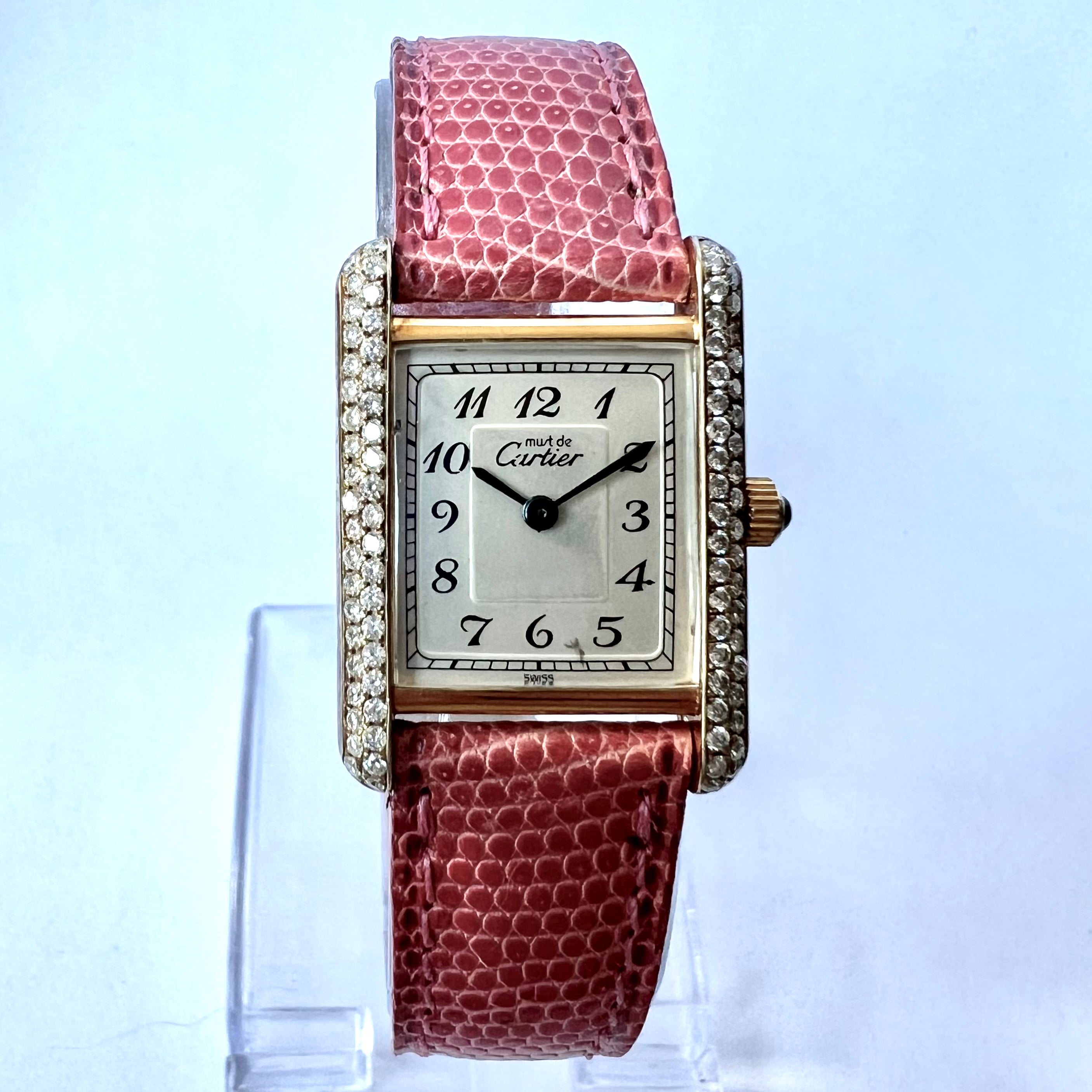 CARTIER TANK 20mm Gold Plated Silver 0.5TCW Diamond Watch | NATILUXIA