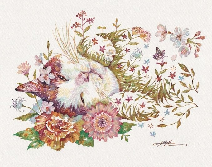 猫の毛並みを“植物”で表現！水彩画家タケダヒロキさんが魅せる「幻想的