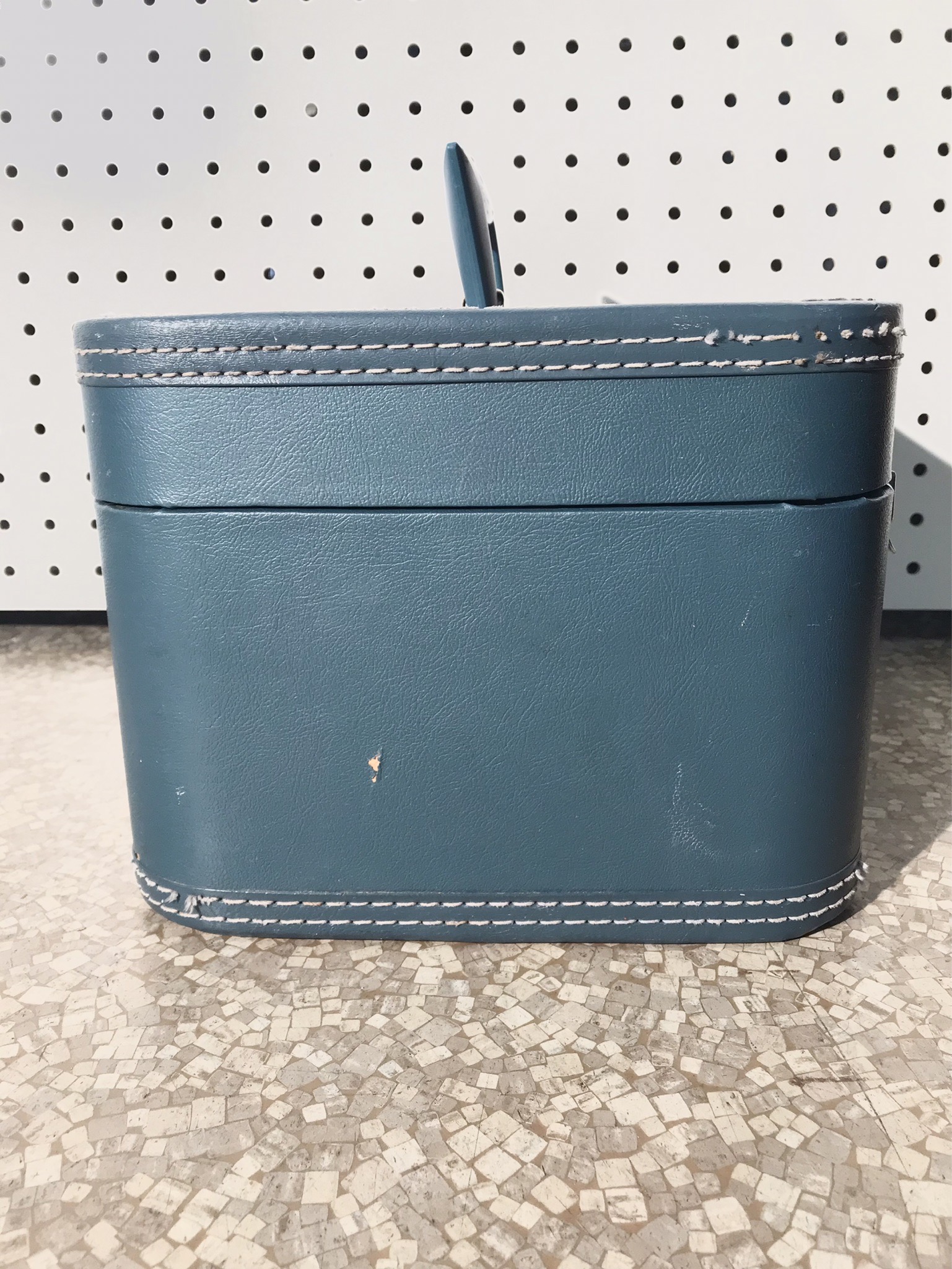 1950s メイクボックス 鍵付き コスメボックス トレインケース ブルー