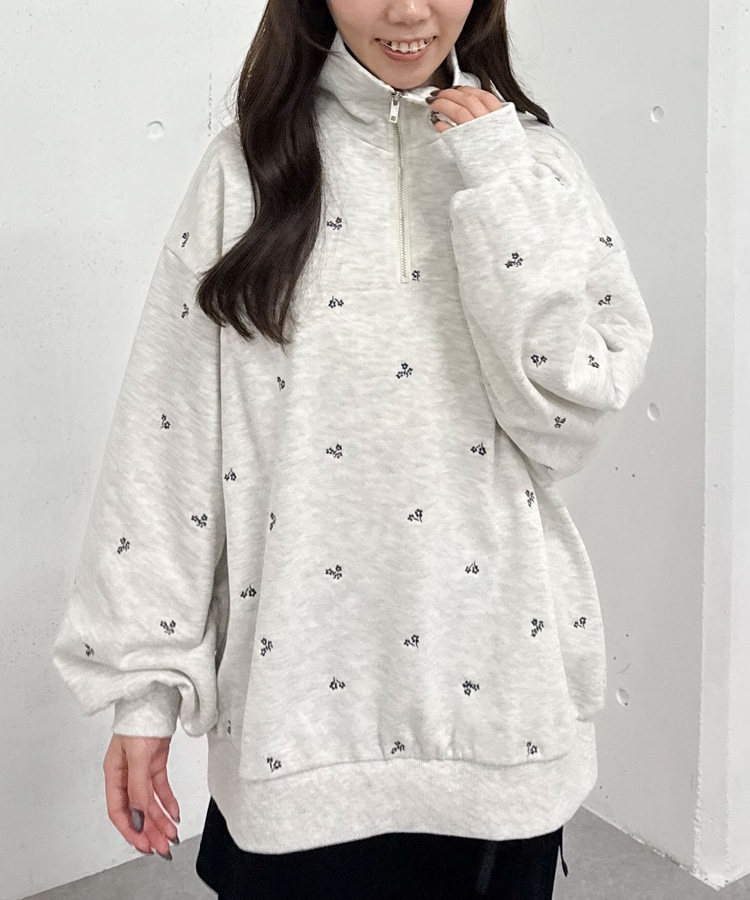 小花柄刺繍ハーフzipスウェット(M BLACK): トップス｜PMbox P&M