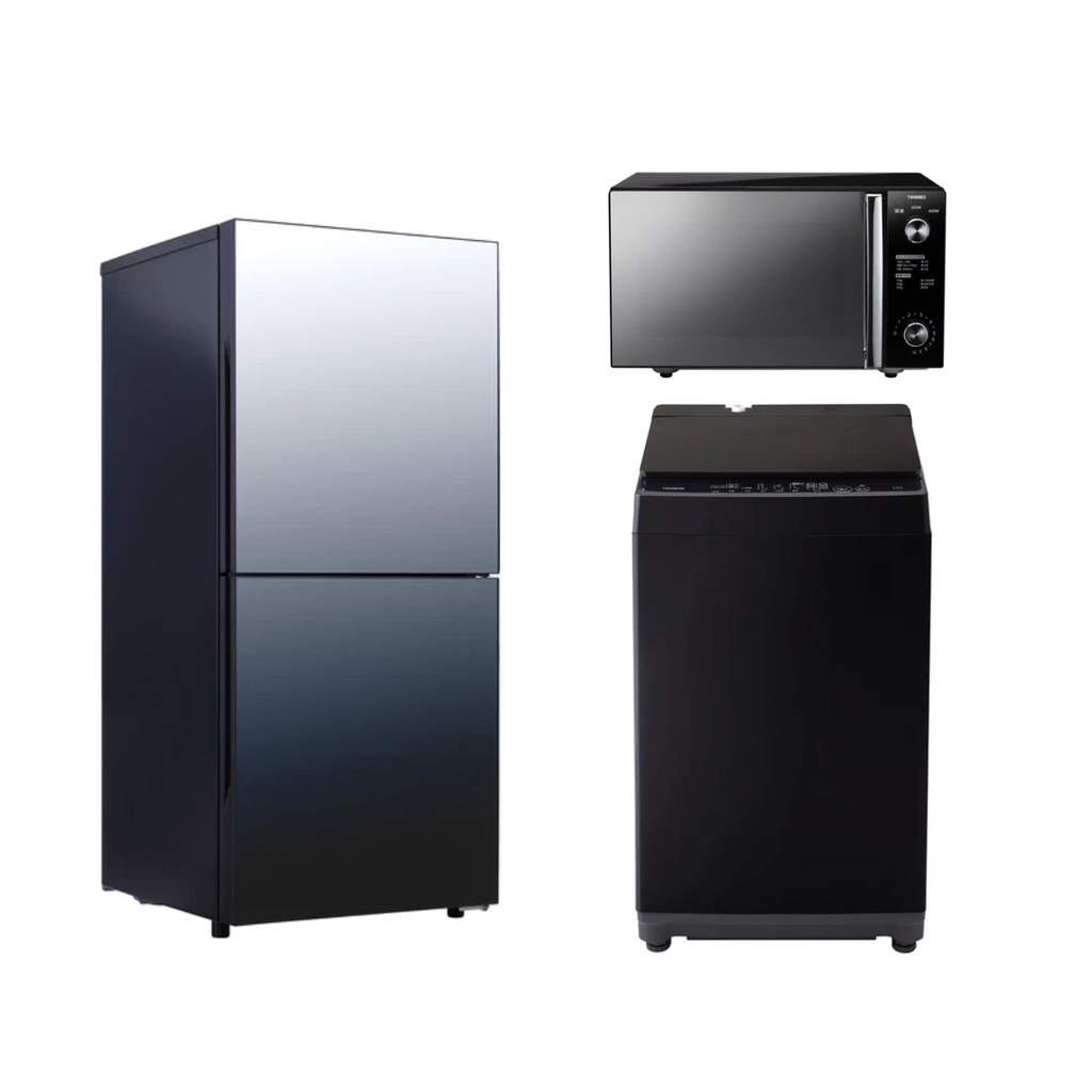 TWINBIRD】ブラックミラー3点セット 冷蔵庫・電子レンジ・洗濯機