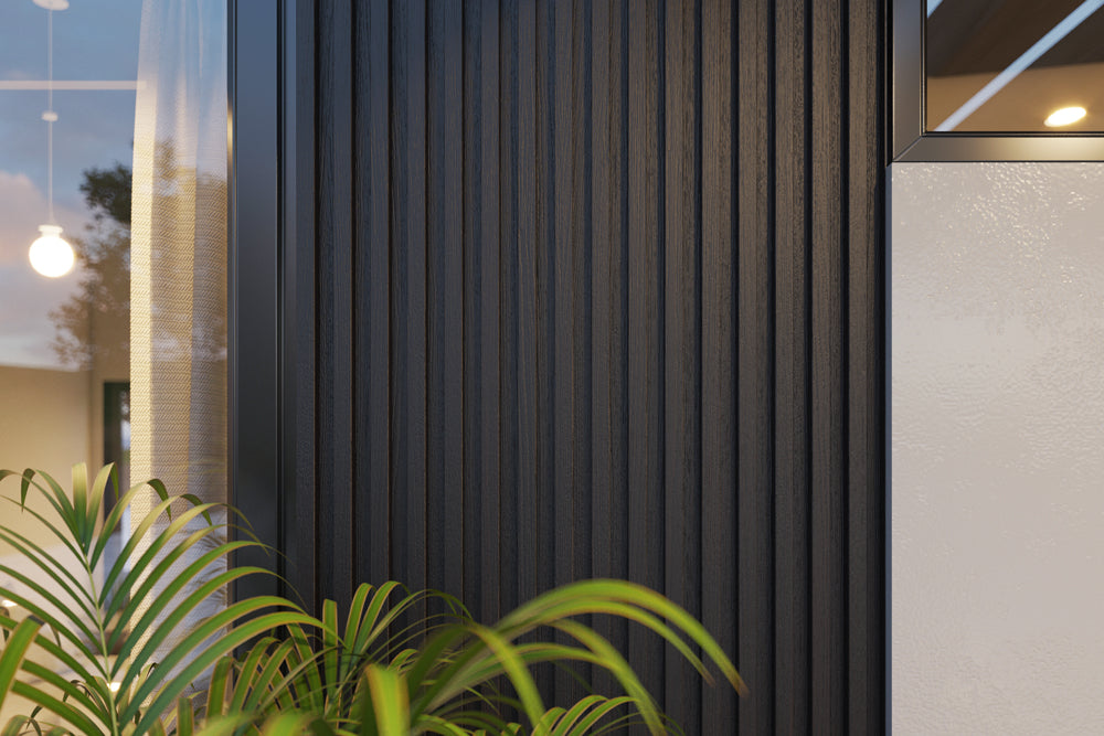 Narrow 5-Strip Black Composite Siding Panels - 1