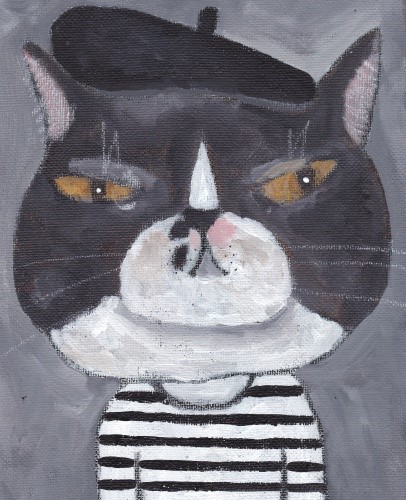 高原鉄男 絵画「招猫 招福 人生上々」 高原鉄男板絵 招福招猫 高原鉄男