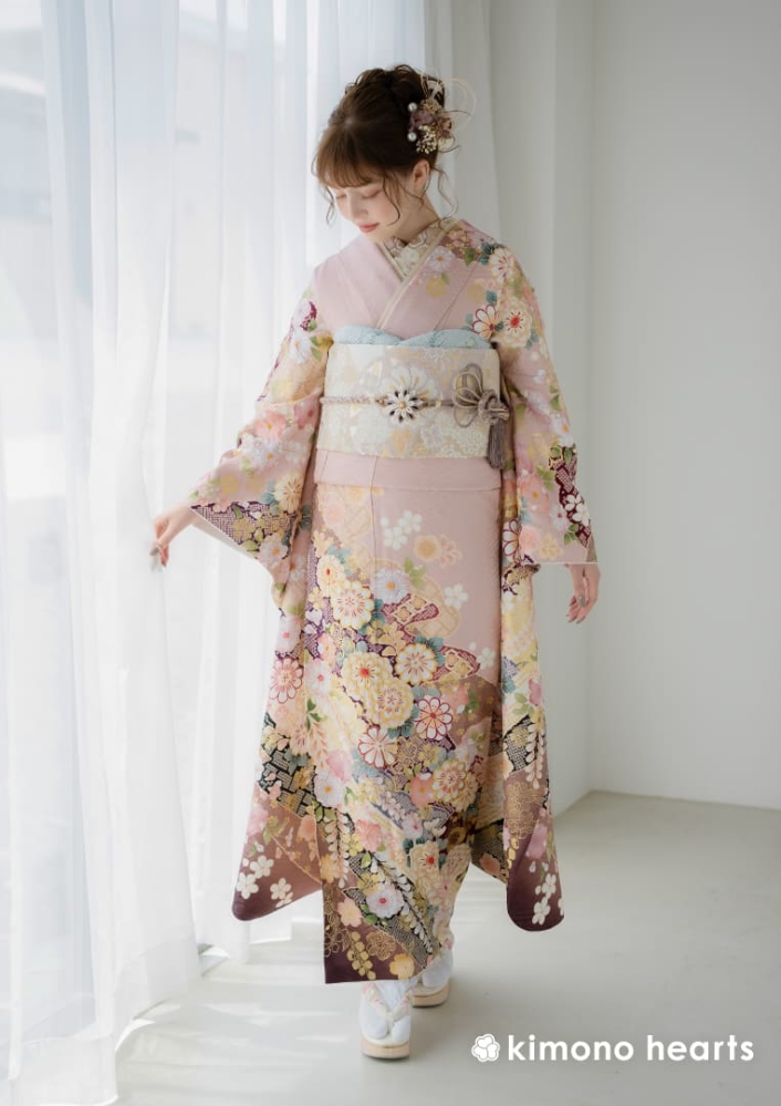 舞姫古典】KH-338｜辻が花がかわいいくすみピンクの古典柄。上品な成人