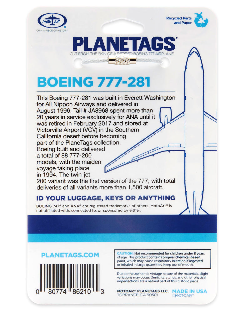 Boeing 777-200 ANA - PLANETAG TAIL #JA8968 – MotoArt PlaneTags