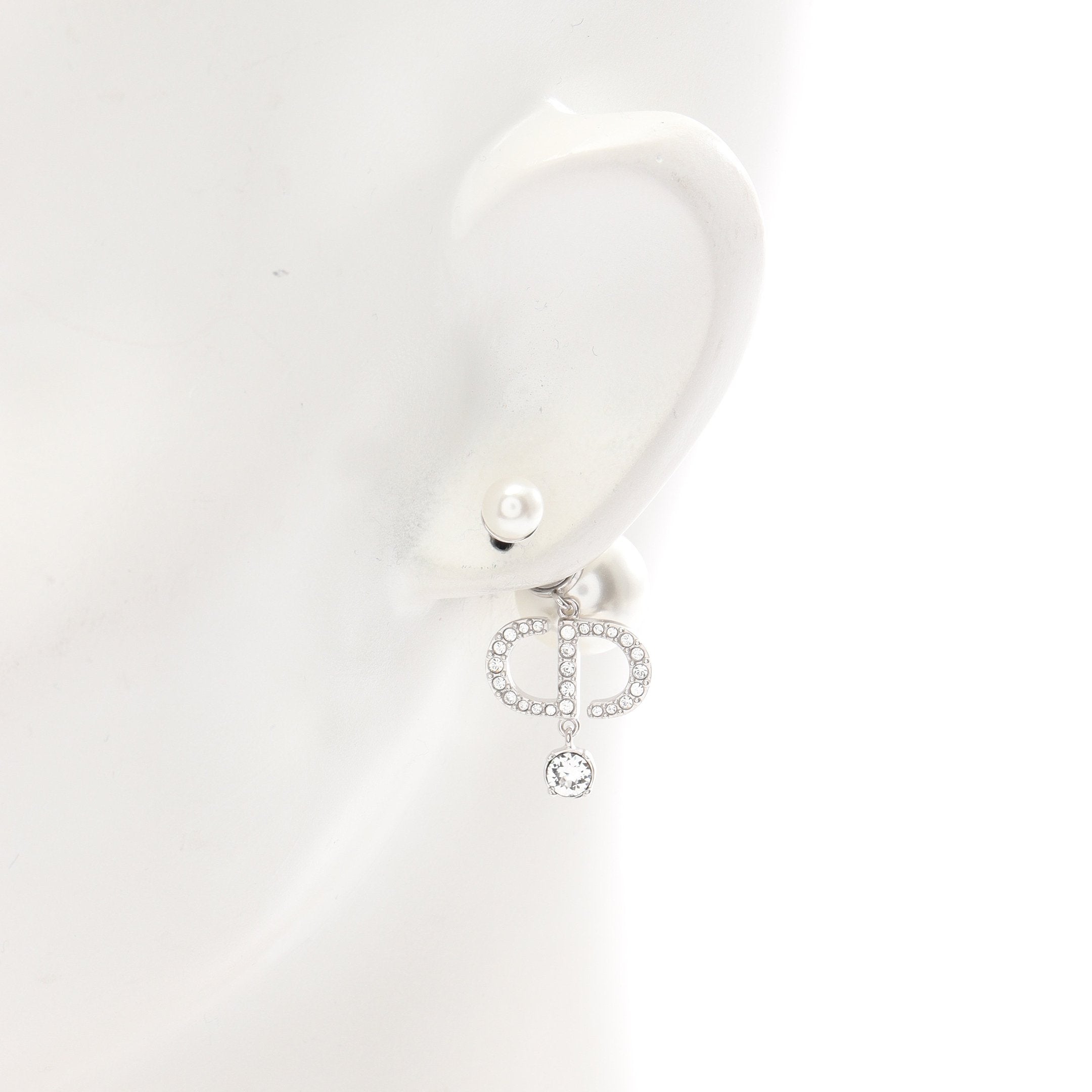 DIOR TRIBALES ピアス フェイクパール ラインストーン シルバー