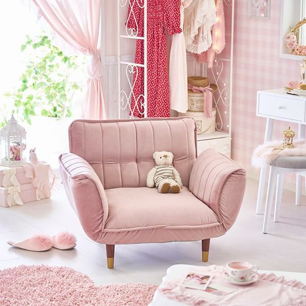 直送】くすみダスティカラーのカウチソファ 1人掛け/ベロア｜かわいい