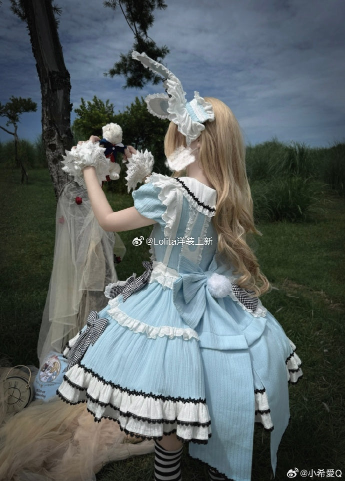 受注予約6/22まで】ハートエプロンのアリス風ワンピース・ブルー