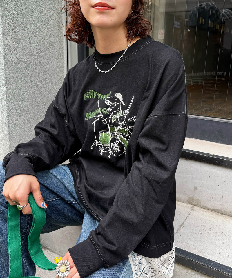 バンドを組みたい恐竜刺しゅうロンTEE｜DOUBLE NAME ダブルネーム 商品