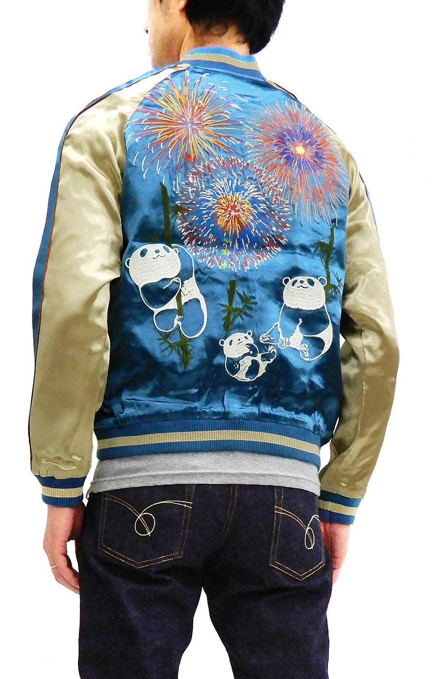 Japanesque Men's Japanese Souvenir Jacket Panda and Fireworks