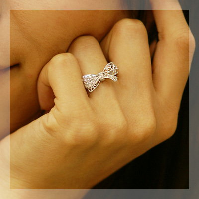 レーシーリボン」ダイヤモンドリング PT900 K18 K10対応 ローズカット