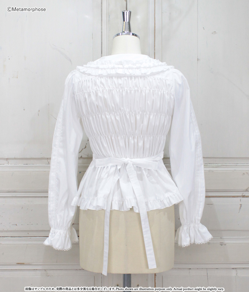 丸襟シャーリング長袖ブラウス | metamorphose temps de fille