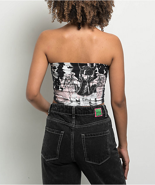 SWIXXZ Black & Pink Lace Up Tube Top | Zumiez