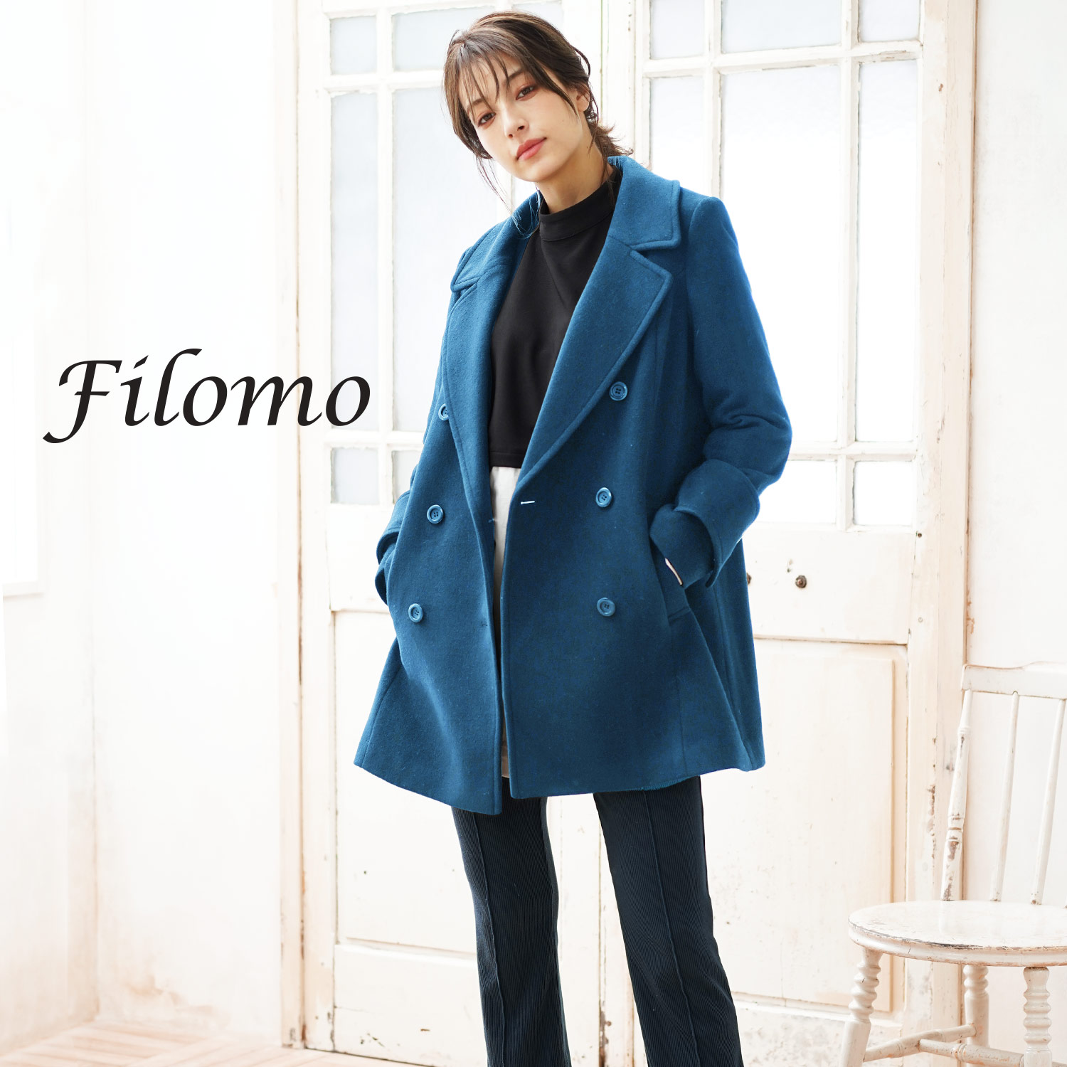 カシミヤ ブレンド ウール ピーコート レディース (08000229r) 6F