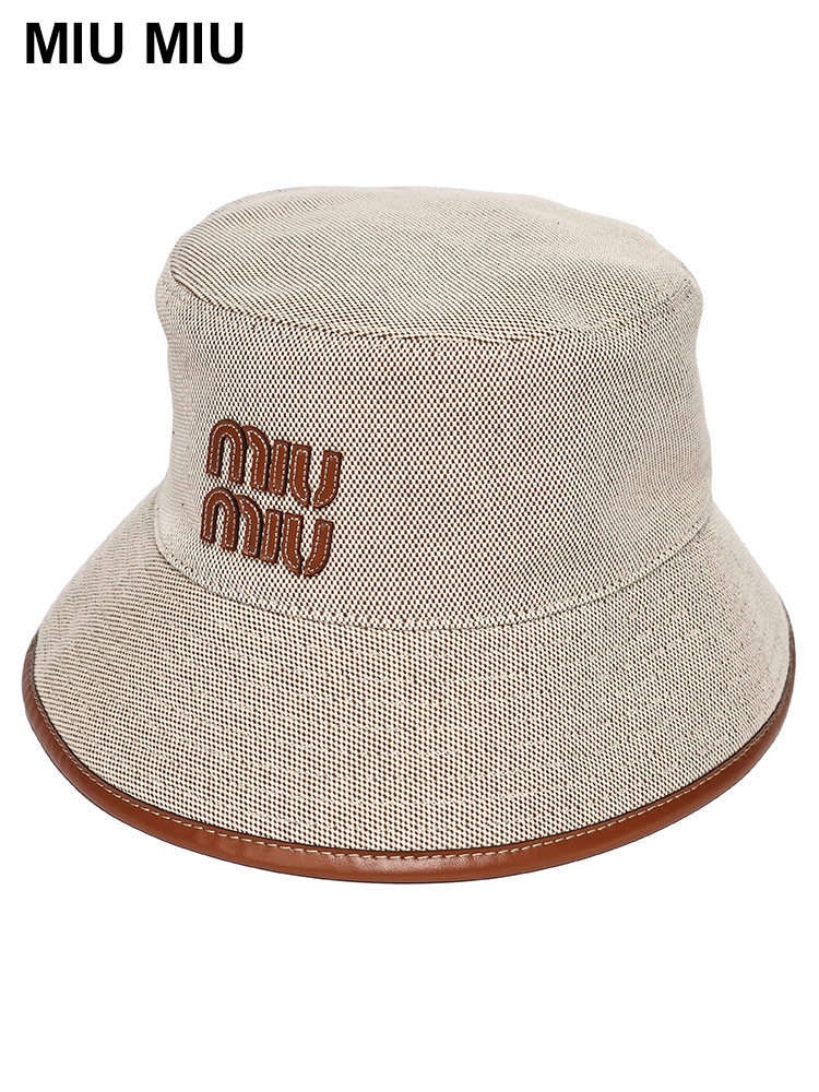 MIUMIU (ミュウミュウ) キャンバス レザーパイピング ロゴ バケット