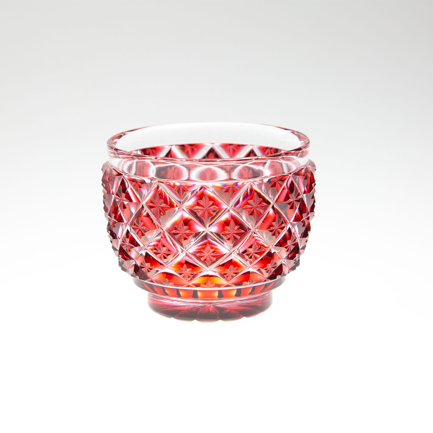 島津薩摩切子】猪口(大) cut34 【紅×緑×金赤×藍×黄】5点セット