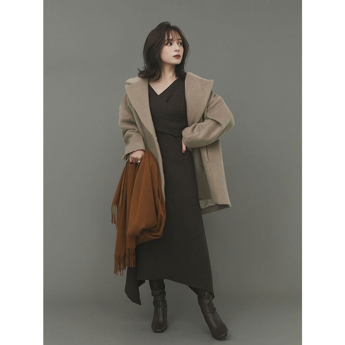 アニュアンス anuans シャギービッグカラーコート （BROWN