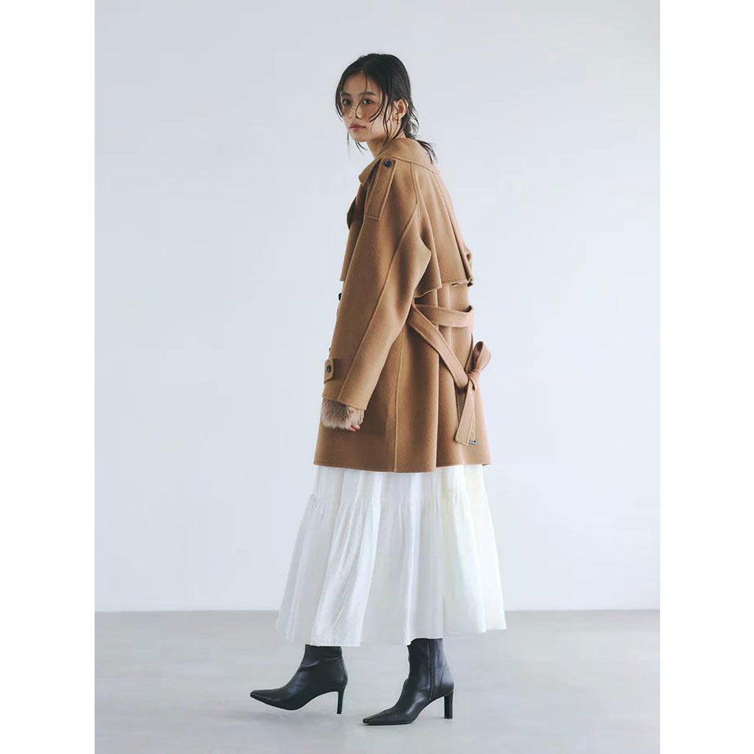 アニュアンス anuans リバーウールミドルトレンチコート （BLACK