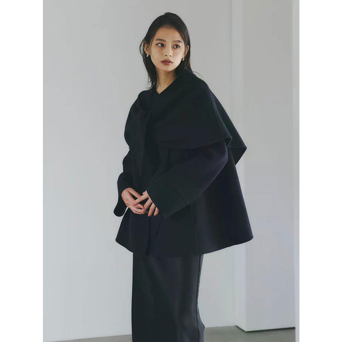 アニュアンス anuans リバーウールミドルマフラーコート （NAVY） -靴