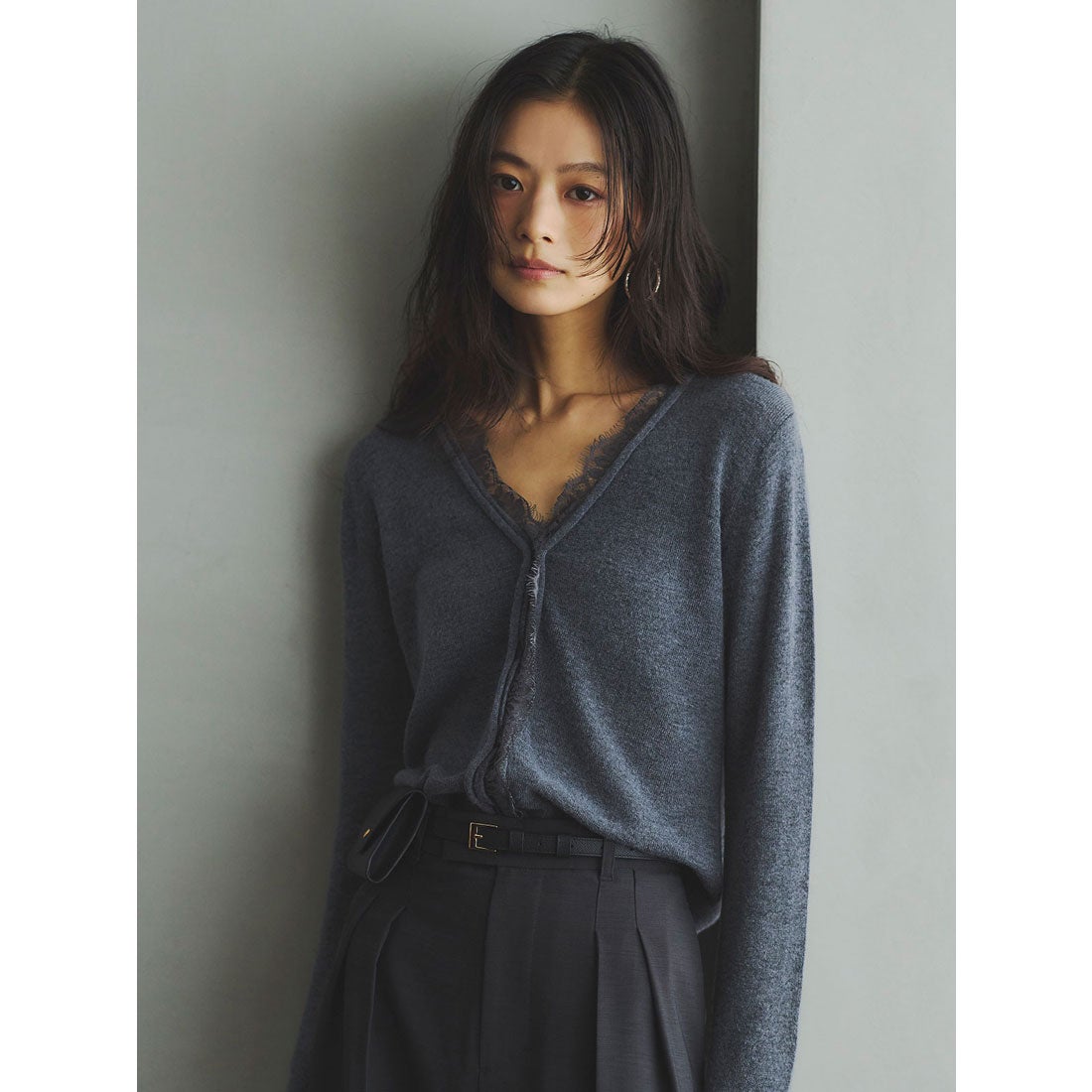 アニュアンス anuans アイラッシュレーストリミングニット （GREY