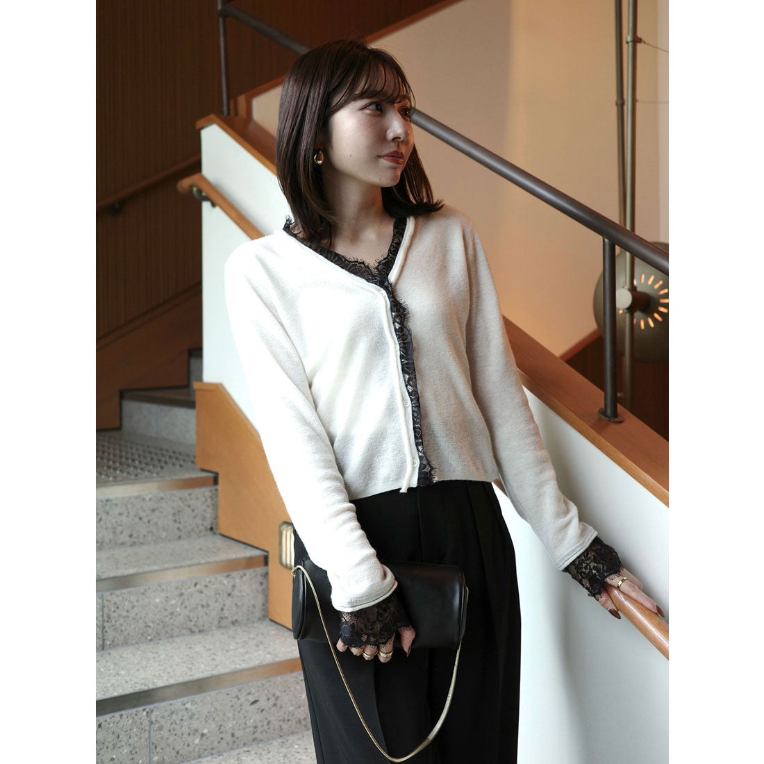 アニュアンス anuans アイラッシュレーストリミングニット （GREY