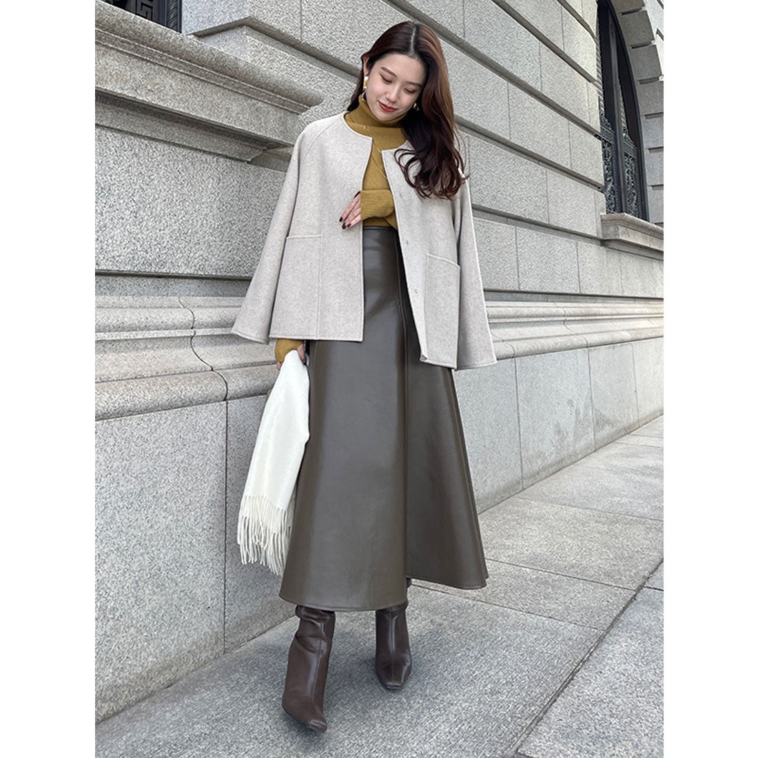 アニュアンス anuans ノーカラーリバーショートコート （BEIGE） -靴