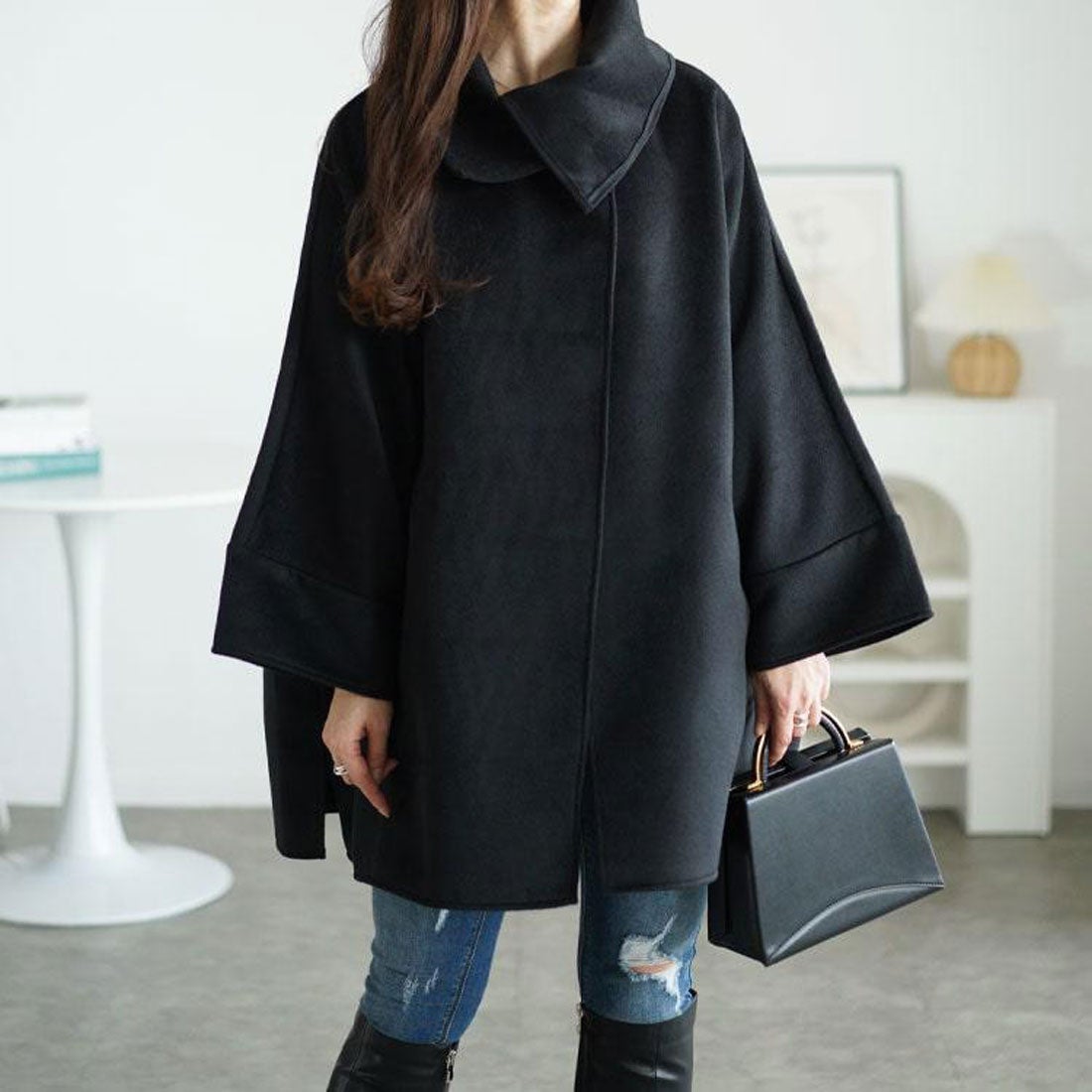 ゴールドジャパン GOLDJAPAN ビッグカラーポンチョ風コート （ブラック