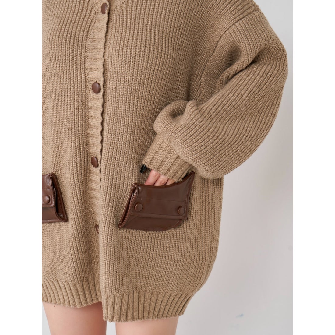 ダーリッチ Darich レザーコンビオーバーカーディガン （ピンク