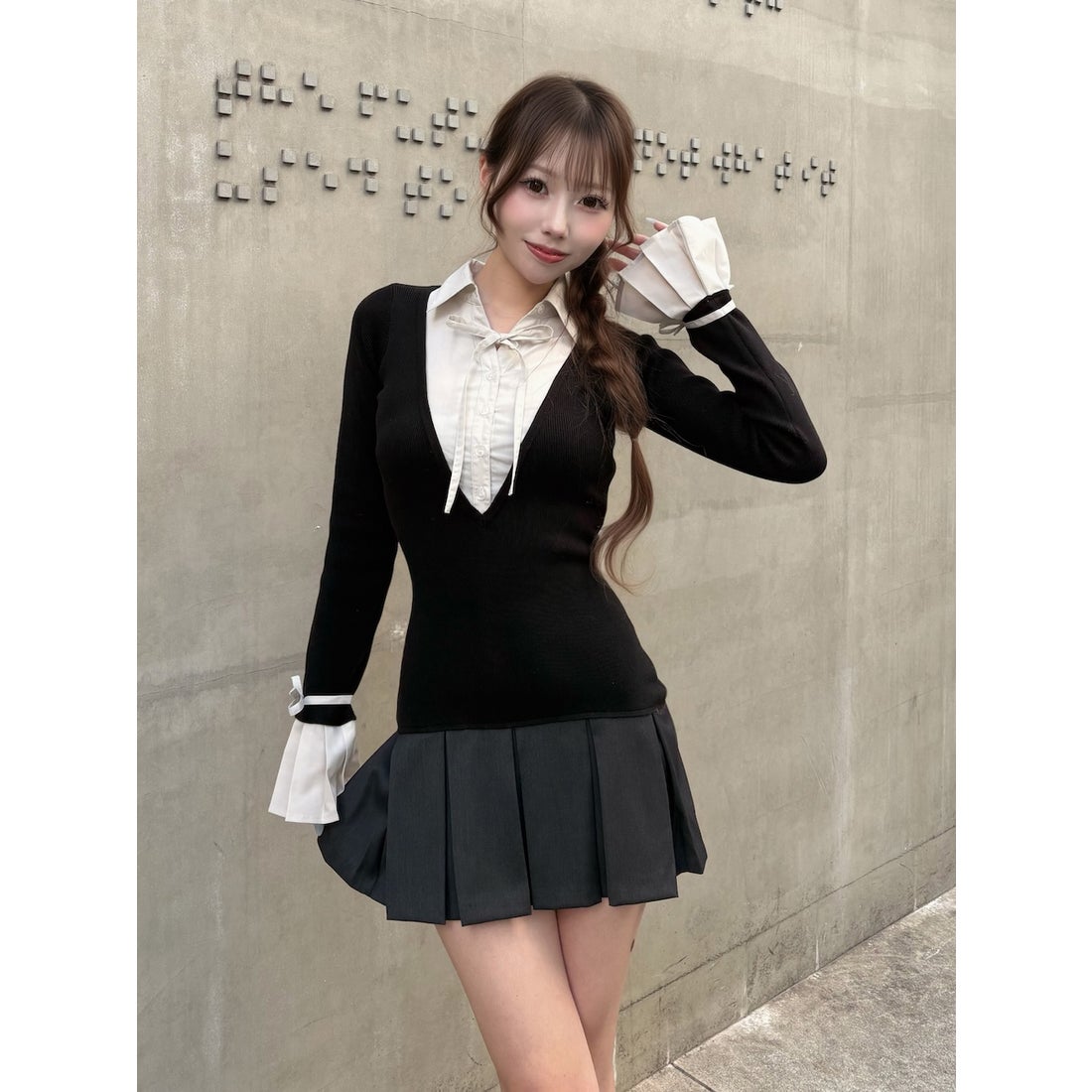 ダーリッチ Darich シャツドッキングプリーツミニワンピース