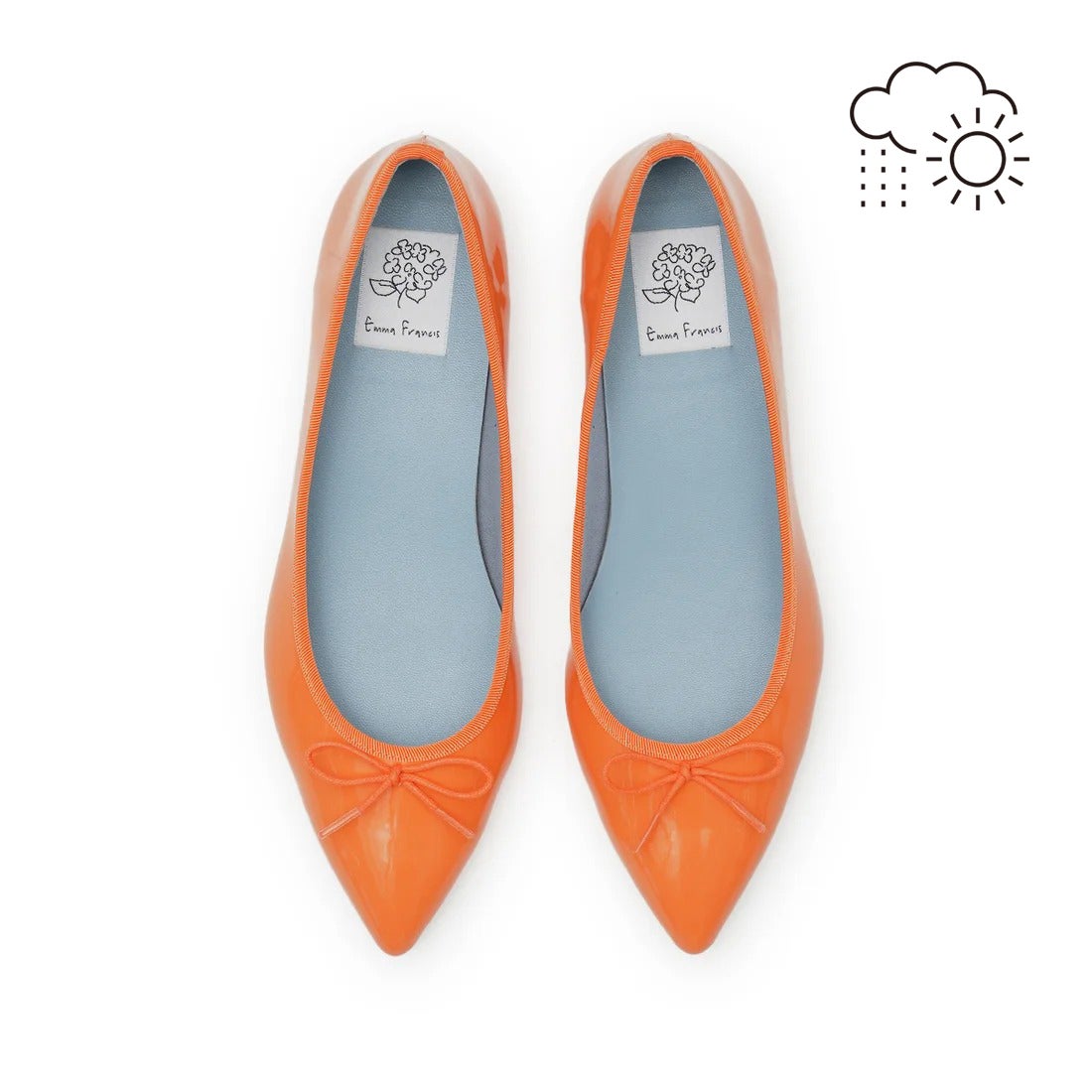 レイン対応】フラットバレエシューズ （ビビッドオレンジ エナメル