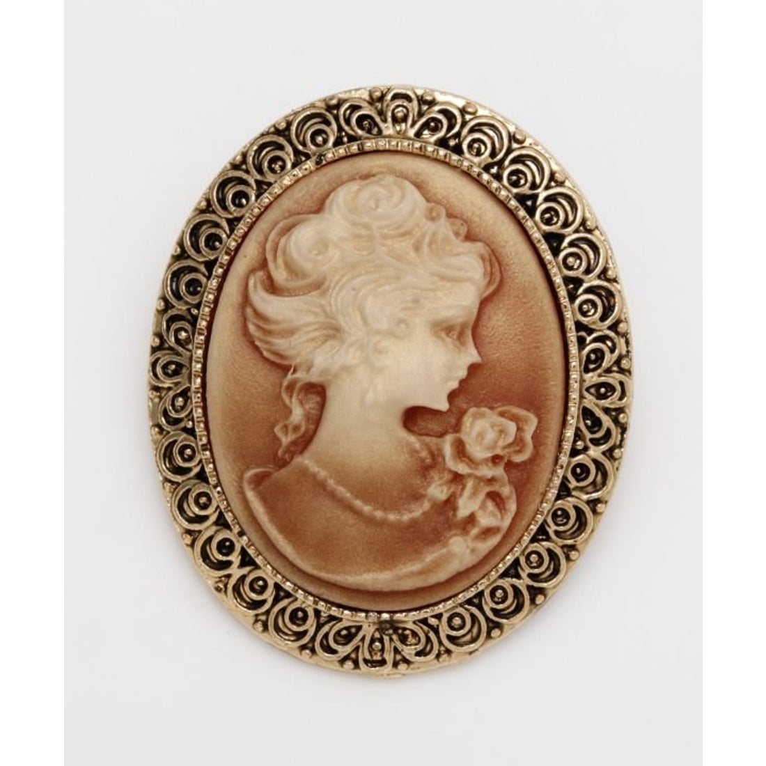 オウシュウコウロ 欧州航路 アンティークカメオブローチ （ブラウン