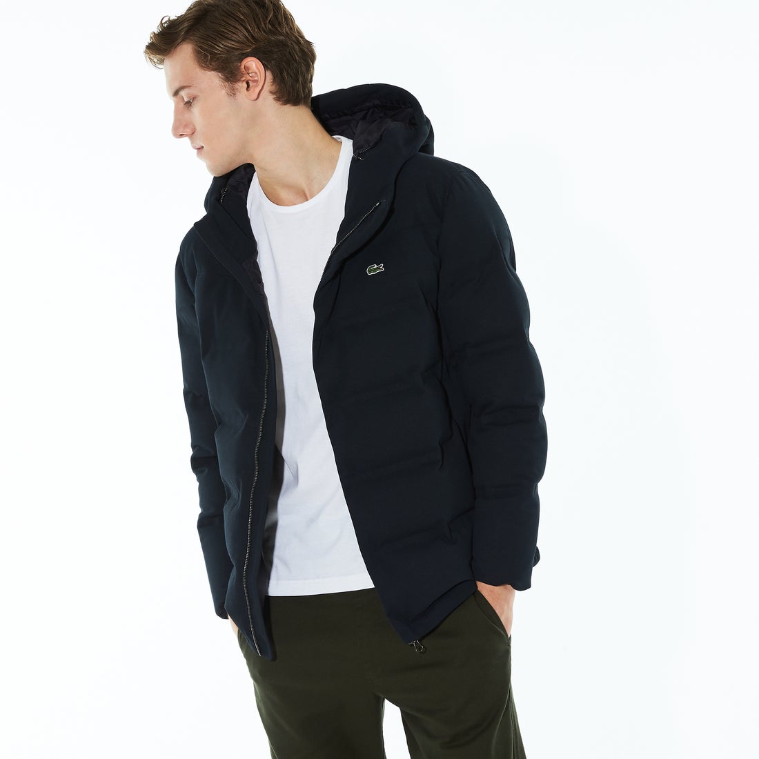 ラコステ LACOSTE ピケダウンジャケット （ネイビー） -アウトレット