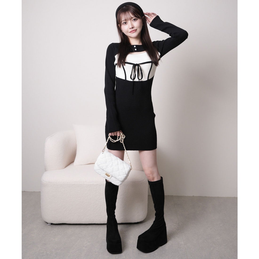 リップサービス LIP SERVICE デコルテオープンバイカラーリボンニット