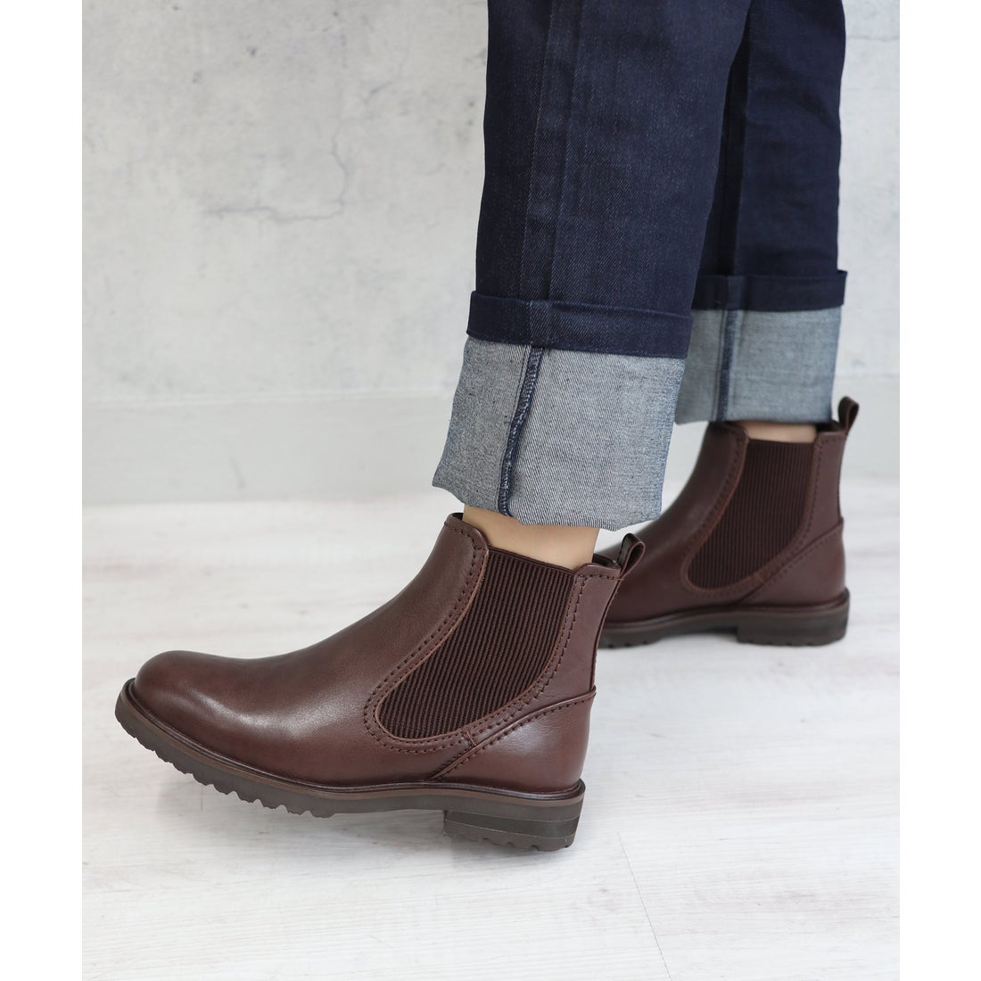 本革】【3E】サイドゴアショートブーツ 6714 （ダークブラウン