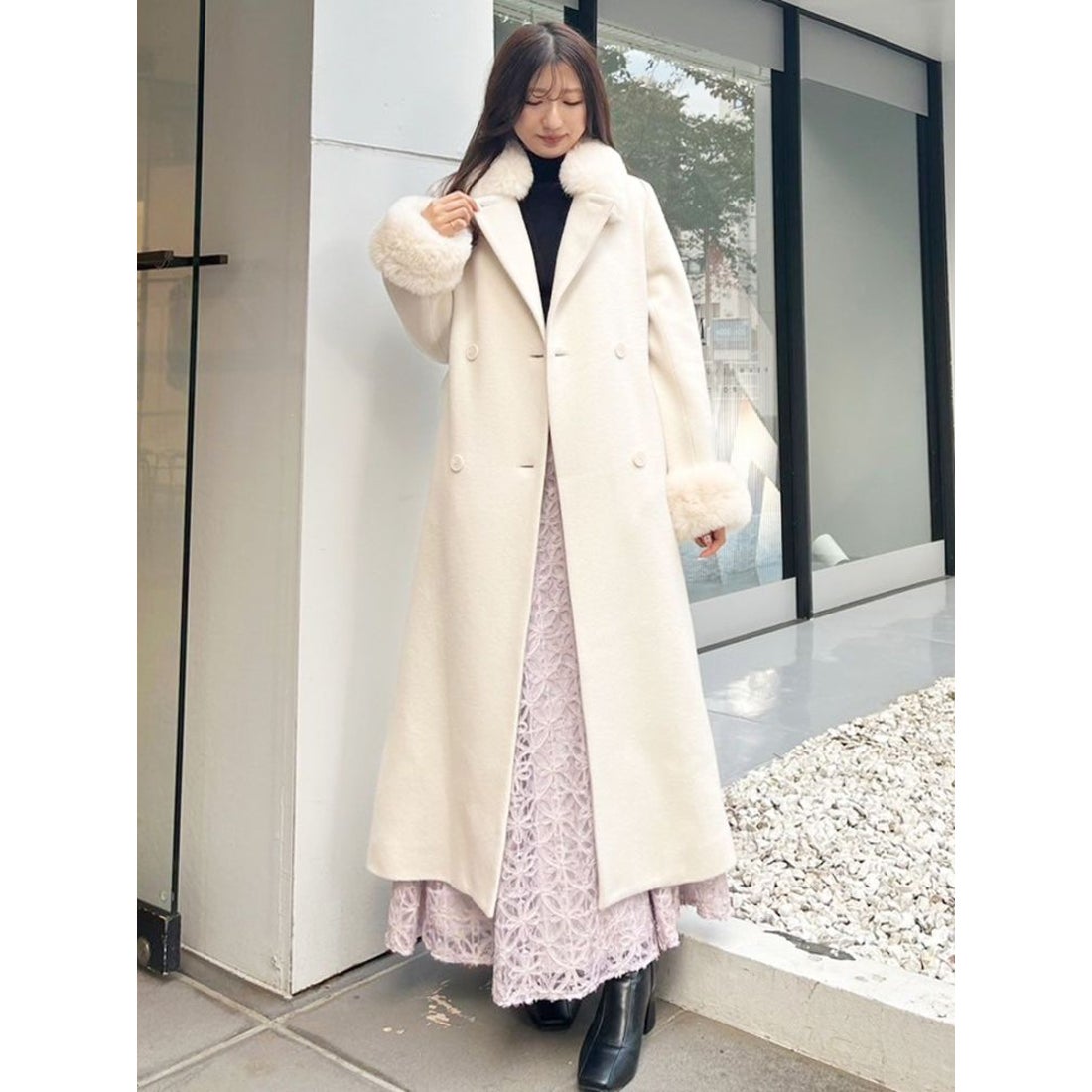 マーキュリーデュオ MERCURYDUO ファー付ウールコート （ベージュ