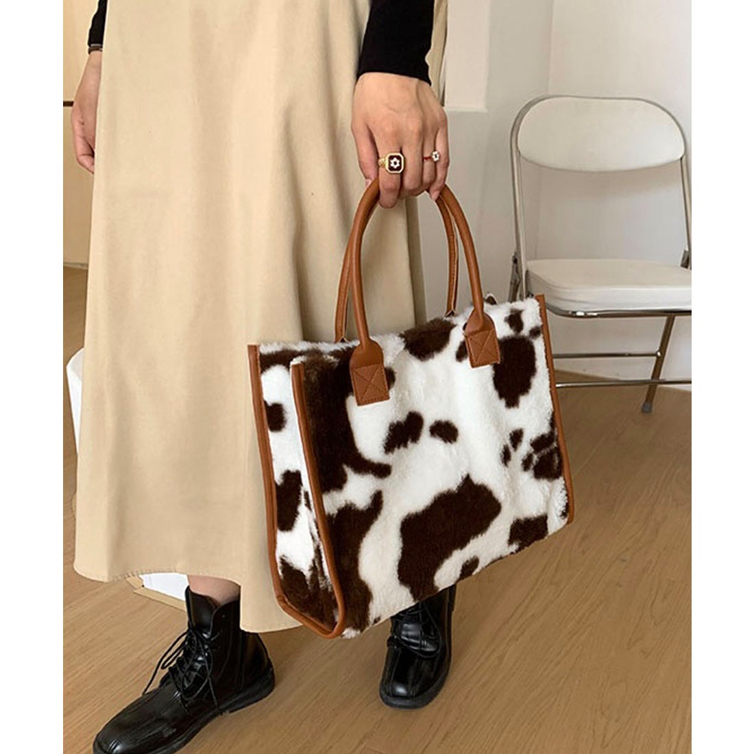 ショップニコニコ ShopNikoNiko アニマル柄フェイクファー トート