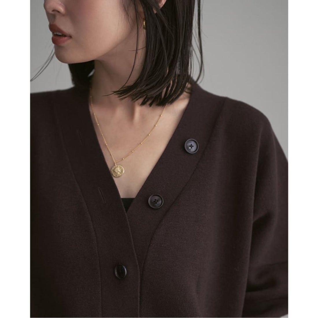 ノーブル NOBLE 《追加》Vネックドルマンカーディガン （ブラウン