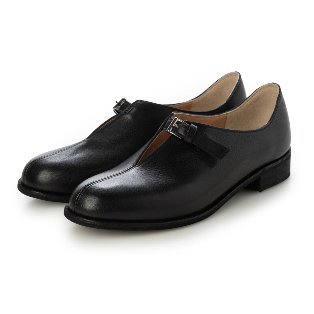 サヤ SAYA 2.5cmラウンドトウレザーVカットストラップシューズ